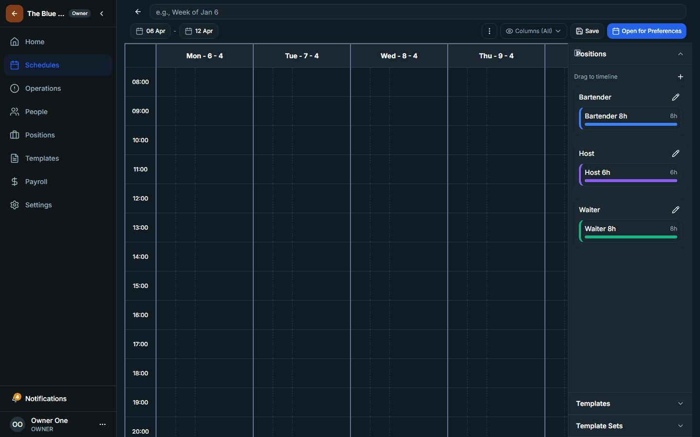 Create schedule form or builder entry screen.